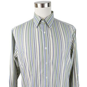Saltaire Men's Colorful Striped Button Up Shirt Large